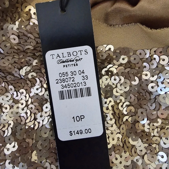 Talbots Woman's NWT GOLD  SS Sequin Silk Lined  Blouse Sz 10P - Picture 6 of 12